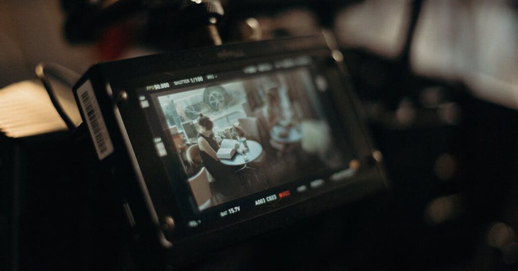 A detailed look at the behind-the-scenes setup of a film shoot with focus on the video monitor.